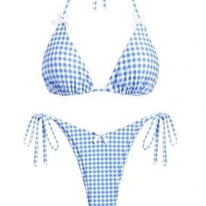 Blue & White Gingham Bikini Set